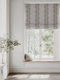 Green Patterned Linen Roman blind - Hensley Moss - Natural base fabric.