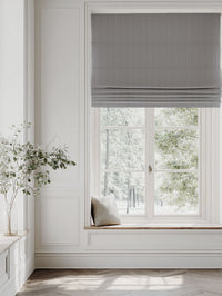 Grey Patterned Linen Roman blind - Hugo Ash - Natural base fabric.
