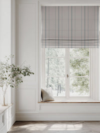Blue Striped Linen Roman blind - Inari Blue Stone - Natural base fabric.