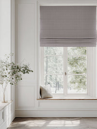 Purple Striped Linen Roman blind - Laila Powder Plum - Natural base fabric.