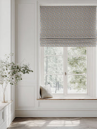 Blue / Orange / Yellow Floral Linen Roman blind - Miny Blue Ochre-INV - Natural base fabric.