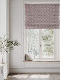 Red / Pink Floral Linen Roman blind - Miny Pink Wine-INV - Natural base fabric.