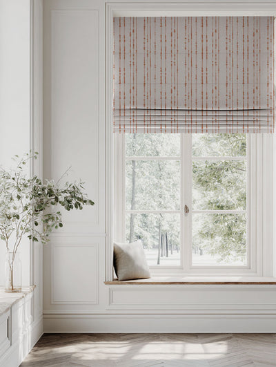 Orange Patterned Linen Roman blind - Pearls Burnt Orange - Natural base fabric.
