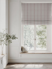 Pink Striped Linen Roman blind - Rae Dusty Pink - Natural base fabric.