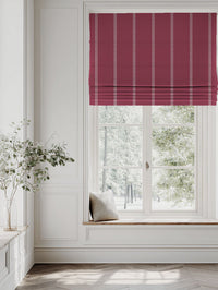 Red Striped Linen Roman blind - Rana Cherry - Natural base fabric.