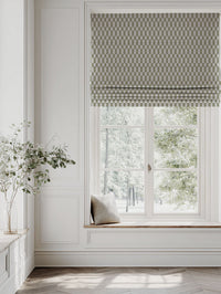 Green Checked Linen Roman blind - Sunni Khaki - Natural base fabric.
