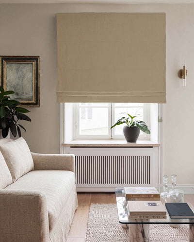 Beige / Brown Roman blind with Blackout lining. Made of 100% Linen fabric - Charlotte Sandshell