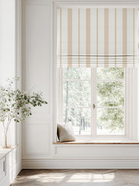 Orange Striped Linen Roman blind - Brea Ochre-WHT - White base fabric.