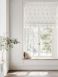 Multi-Coloured Floral Linen Roman Blind - Bridget-WHT - White base fabric.