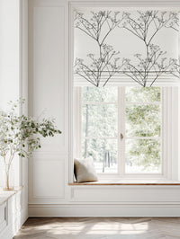 Black Floral Linen Roman blind - Cicely Black - White base fabric.