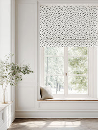 Black Spotted Linen Roman blind - Dottie Noir-WHT - White base fabric.
