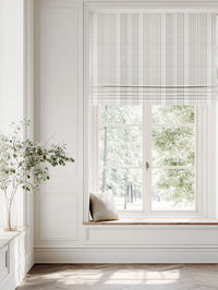 Neutral Striped Linen Roman blind - Else Grey Sand-WHT - White base fabric.