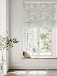 Neutral / Grey Floral Linen Roman blind - Erleen INV Greige Clay - White base fabric.