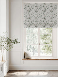 Pink Floral Linen Roman blind - Estelle Powder Rose - White base fabric.