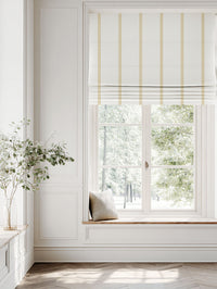 Yellow Striped Linen Roman blind - Imogen Gold Rod - White base fabric.