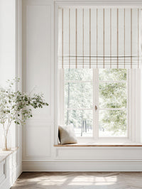 Brown Striped Linen Roman blind - Inga Sand - White base fabric.