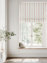 Red / Orange Striped Linen Roman blind - Inga Terracotta - White base fabric.