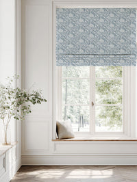 Blue Floral Linen Roman blind - Katarina Agate Blue - White base fabric.