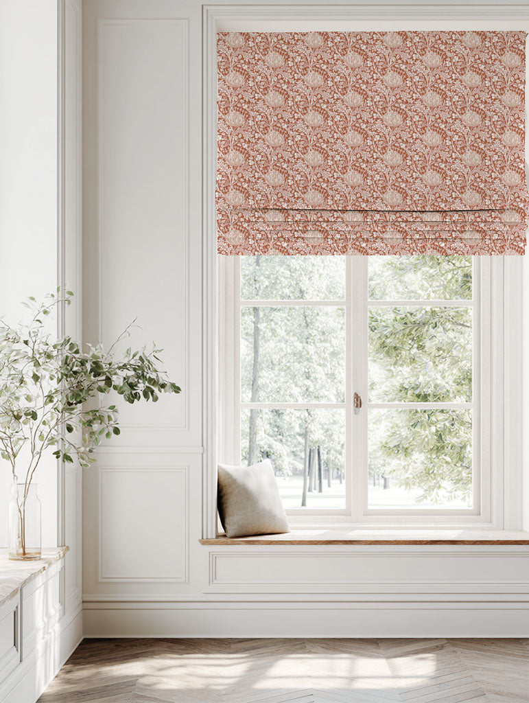Red / Orange Floral Linen Roman blind - Katarina Terracotta - White base fabric.