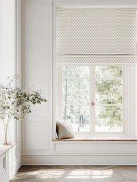 Neutral / Cream Botanical Linen Roman blind - Kira SandWind - White base fabric.