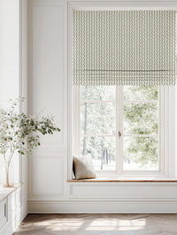 Green Abstract Linen Roman Blind - Kirabe Moss-WHT - White base fabric.