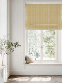 Yellow Striped Linen Roman blind - Maisa Gold Rod - White base fabric.
