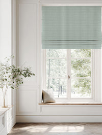 Green Striped Linen Roman blind - Maisa Sage - White base fabric.