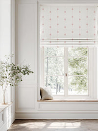 Pink Patterned Stripe Linen Roman Blind - Maybel Dusty Pink - WHT - White base fabric.