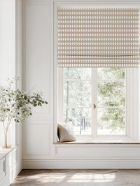 Pink Abstract Linen Roman Blind - Ronelle Peony-WHT - White base fabric.