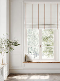 Pink Striped Linen Roman blind - Rune New Blush - White base fabric.