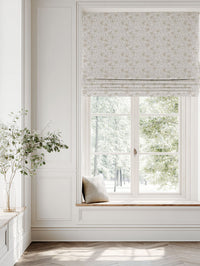 Neutral / Grey / Brown Floral Linen Roman blind - Ruth Powder Sand - White base fabric.