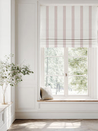 Pink Striped Linen Roman blind - Sumi Peony-WHT - White base fabric.