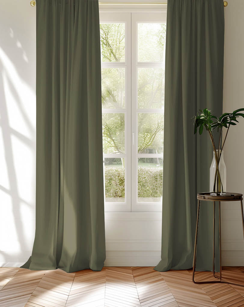 Green cotton curtains made of Amara Magic Pine fabric