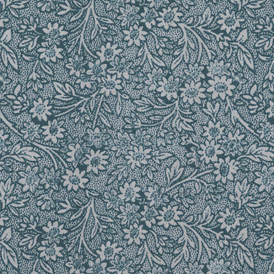 Blue Floral Linen Curtain Fabric - Cheye Blue Stone - Natural base fabric.