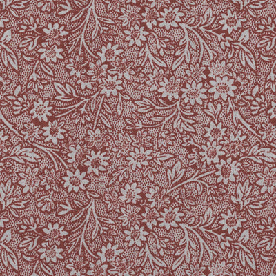 Red Floral Linen Curtain Fabric - Cheye Crimson Red - Natural base fabric.