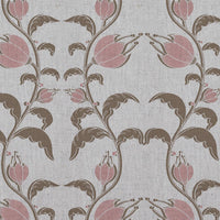 Pink and Brown Patterned Linen Curtain Fabric - Dana Pink Pebble - Natural base fabric.