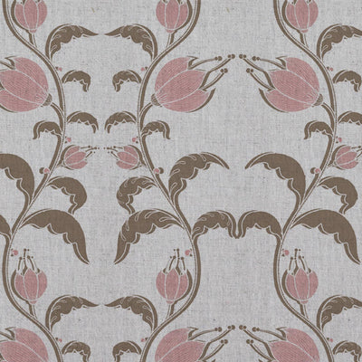 Pink and Brown Patterned Linen Curtain Fabric - Dana Pink Pebble - Natural base fabric.