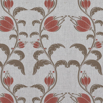Red and Brown Patterned Linen Curtain Fabric - Dana Red Pebble - Natural base fabric.