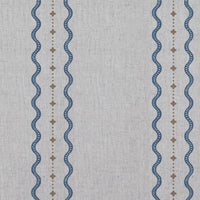 Blue and Brown Patterned Linen Curtain Fabric - Daphne Denim - Natural base fabric.