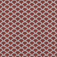 Red Patterned Linen Curtain Fabric - Erle Crimson Red - Natural base fabric.