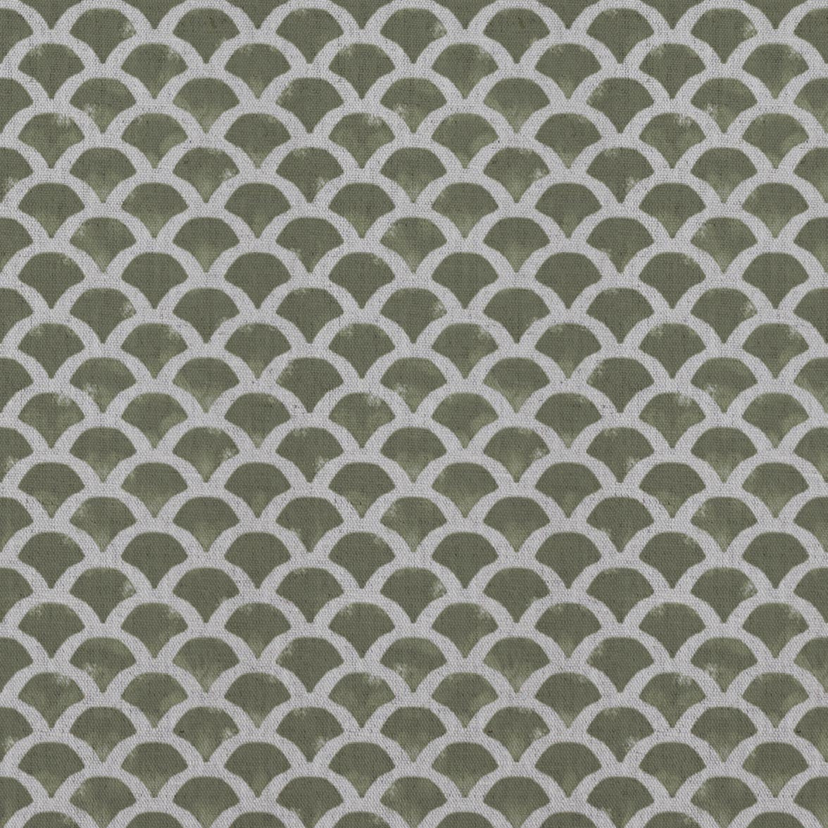 Green Patterned Linen Curtain Fabric - Erle Moss - Natural base fabric.
