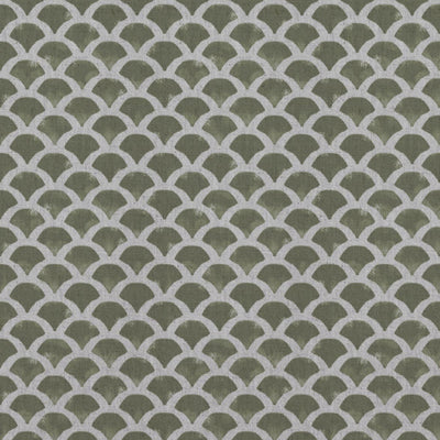 Green Patterned Linen Curtain Fabric - Erle Moss - Natural base fabric.