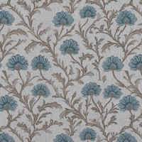 Blue Floral Linen Curtain Fabric - GoldMae Blue Stone - Natural base fabric.