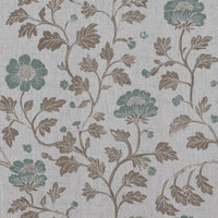 Light Green Floral Linen Curtain Fabric - Islie Sage - Natural base fabric.