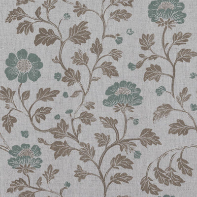 Light Green Floral Linen Curtain Fabric - Islie Sage - Natural base fabric.