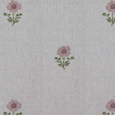 Pink Floral Linen Curtain Fabric - Ksandra Pink - Natural base fabric.