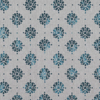 Blue Abstract Floral Linen Curtain Fabric - Lany Blue Stone - Natural base fabric.