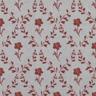 Red Botanical Linen Curtain Fabric - Lulani Crimson Red - Natural base fabric.
