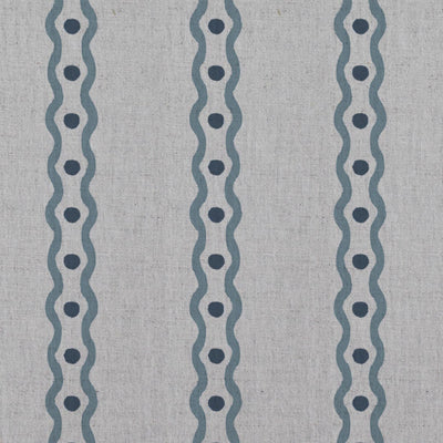 Blue Abstract Striped Linen Curtain Fabric - Margarie Blue - Natural base fabric.