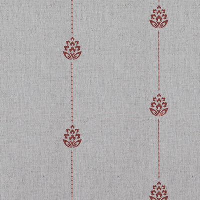 Red Patterned Stripe Linen Curtain Fabric - Maybel Crimson Red - Natural base fabric.